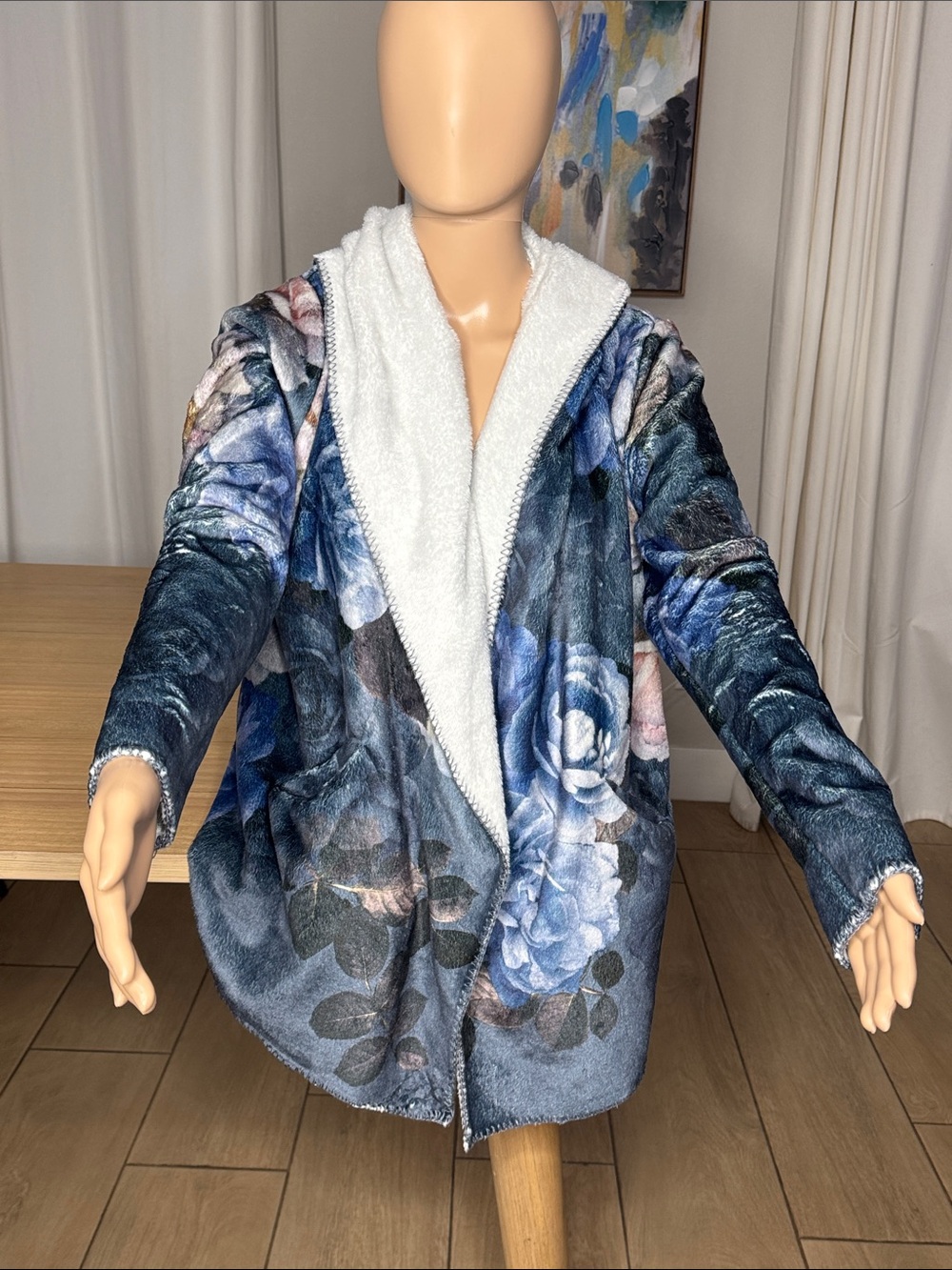 Johnny Was BIYA Floral Sherpa Hooded Jacket Blue XS Cozy Boho